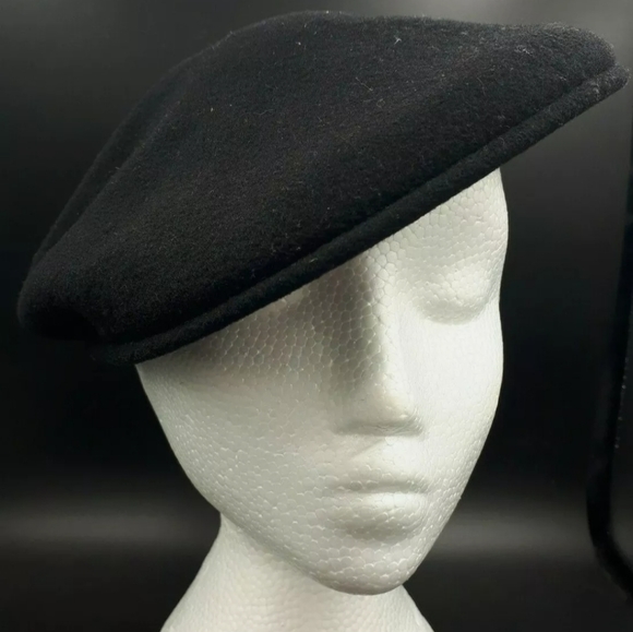 Vintage Kangol Black Wool Beret Large